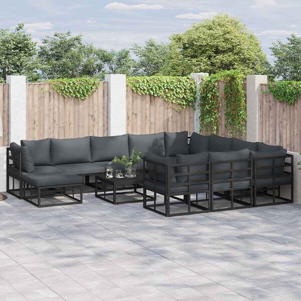 vidaXL Ensemble de canap&eacute; de jardin 11 pcs Noir Aluminium