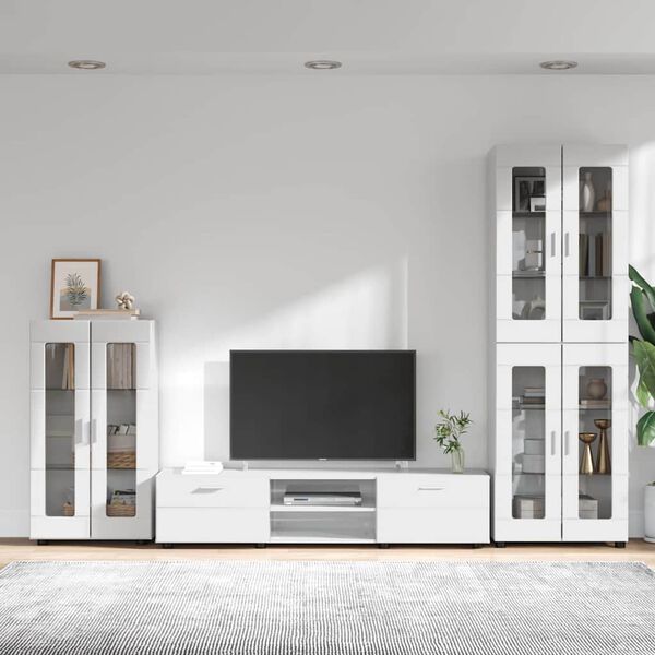 vidaXL Ensemble meuble TV FLORIN Blanc brillant Bois d'ing&eacute;nierie