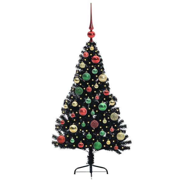 vidaXL Sapin de No&euml;l artificiel pr&eacute;-&eacute;clair&eacute; Noir 120 cm PVC