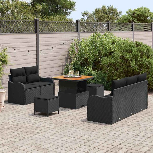vidaXL Ensemble de canapé de jardin 8 pcs Noir polyrotin