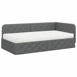 vidaXL Cadre de lit d'angle avec matelas Gris fonc&eacute; 90 x 190 cm tissu