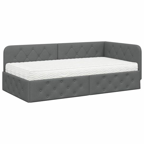 vidaXL Cadre de lit d'angle avec matelas Gris fonc&eacute; 90 x 190 cm tissu