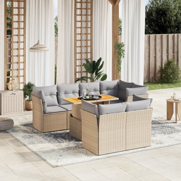 vidaXL Salon de jardin avec coussins 8 pcs beige r&eacute;sine tress&eacute;e