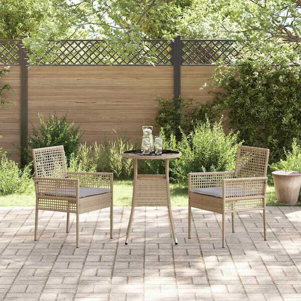 vidaXL Ensemble de salle &agrave; manger pour jardin 3 pcs Beige Poly rotin