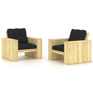 vidaXL Chaises de jardin lot de 2 avec coussins noir Pin imprégné