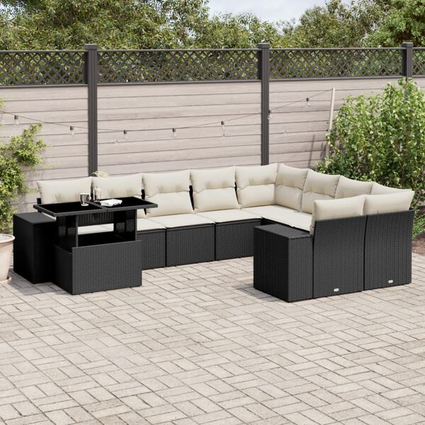 vidaXL Salon de jardin 10 pcs avec coussins noir r&eacute;sine tress&eacute;e