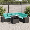 vidaXL Salon de jardin 7 pcs avec coussins noir r&eacute;sine tress&eacute;e acacia