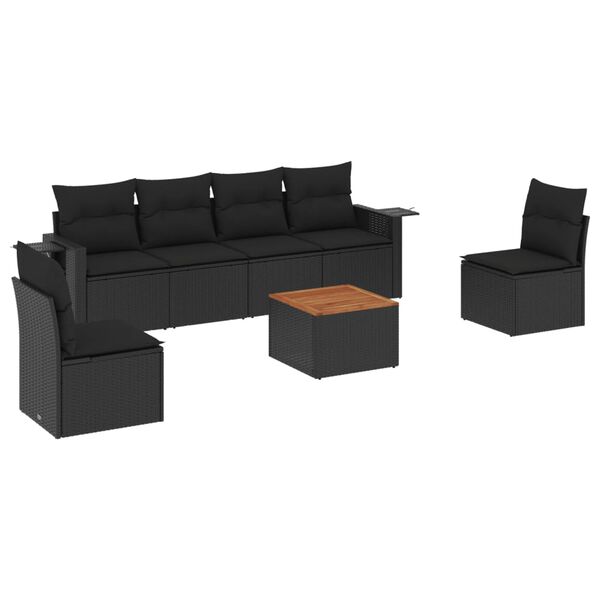 vidaXL Salon de jardin 7 pcs avec coussins noir r&eacute;sine tress&eacute;e