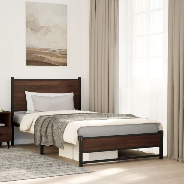 vidaXL Cadre de lit en métal sans matelas chêne marron 100x190 cm