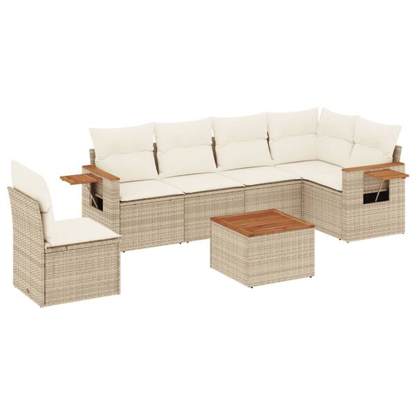vidaXL Salon de jardin avec coussins 7 pcs beige r&eacute;sine tress&eacute;e