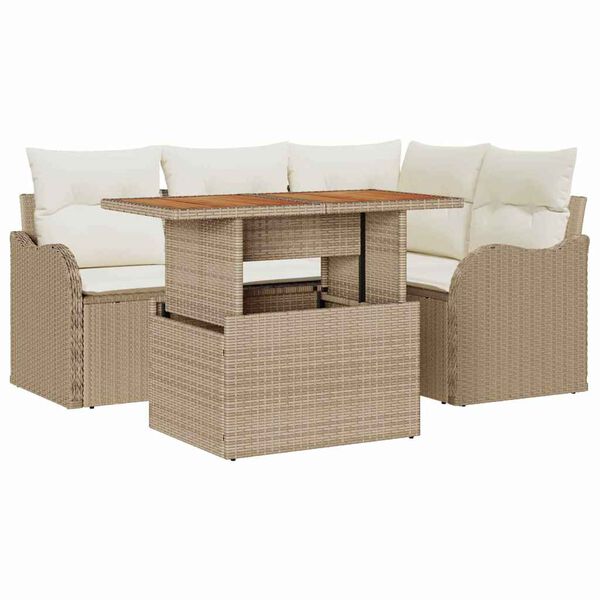 vidaXL Ensemble de canap&eacute; de jardin 5 pcs Beige et cr&egrave;me polyrotin