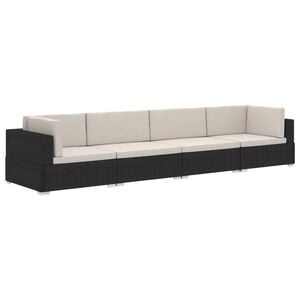 vidaXL Salon de jardin 4 pcs avec coussins r&eacute;sine tress&eacute;e noir