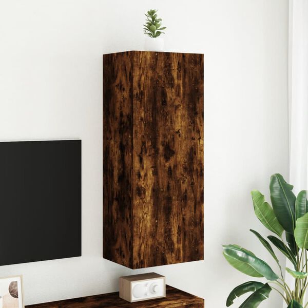 vidaXL Meuble TV mural chêne fumé 40,5x30x102 cm bois d'ingénierie