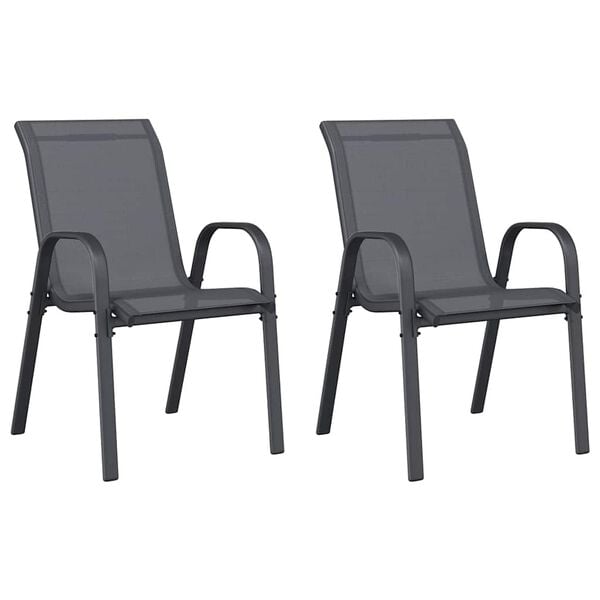 vidaXL Chaises empilables de jardin lot de 2 Gris Tissu textil&egrave;ne