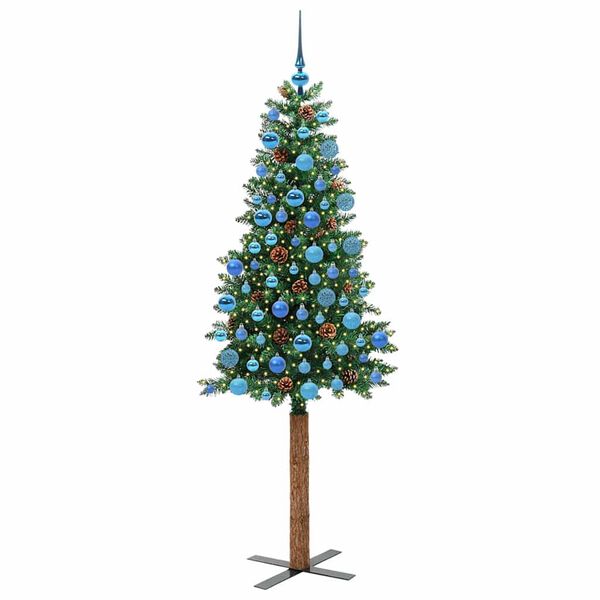 vidaXL Sapin de Noël mince Vert 180 cm PVC et bois de pin massif
