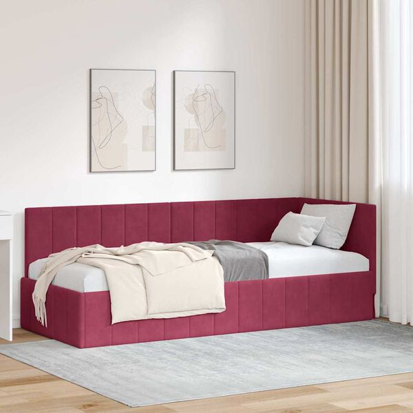 vidaXL Cadre de lit d'angle Bordeaux 80 cm x 200 cm Velours