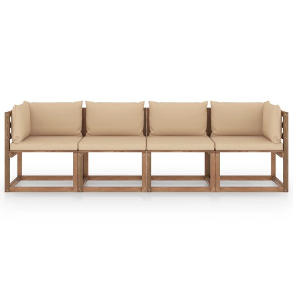 vidaXL Canap&eacute; palette de jardin 4 places avec coussins Pin impr&eacute;gn&eacute;