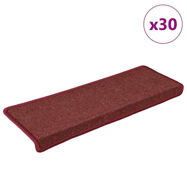 vidaXL Tapis d'escalier 30 pi&egrave;ces 65 x 21 x 4 cm Bordeaux Bordure rectangulaire
