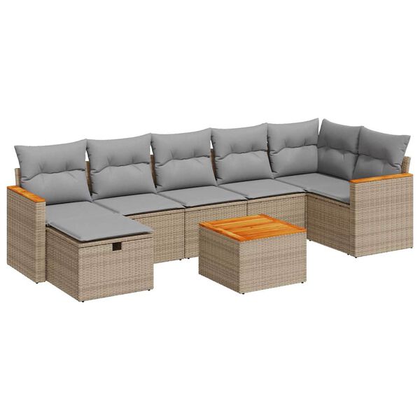 vidaXL Salon de jardin avec coussins 8 pcs beige r&eacute;sine tress&eacute;e