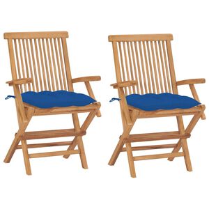 vidaXL Chaises de jardin avec coussins bleu lot de 2 Bois teck massif