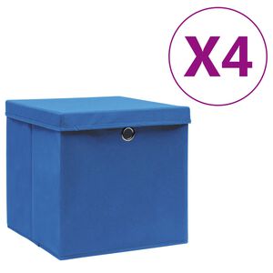vidaXL Bo&icirc;tes de rangement avec couvercles 4 pcs 28x28x28 cm Bleu