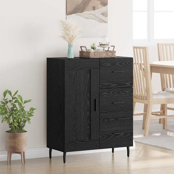 vidaXL Buffet Ch&ecirc;ne noir 69,5 x 34 x 90 cm Bois d'ing&eacute;nierie et fer