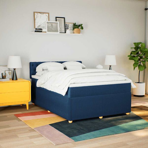 vidaXL Sommier &agrave; lattes de lit avec matelas Bleu 140x200 cm Tissu