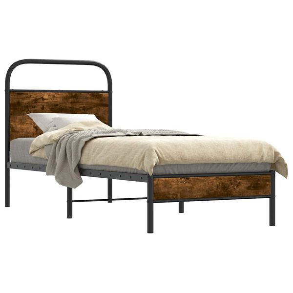 vidaXL Cadre de lit sans matelas ch&ecirc;ne fum&eacute; 75x190cm bois d'ing&eacute;nierie