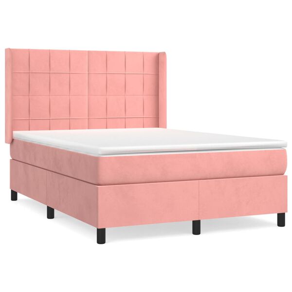 vidaXL Sommier &agrave; lattes de lit avec matelas Rose 140x200 cm Velours
