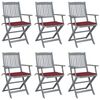 vidaXL Chaises pliantes 6 pi&egrave;ces avec coussins en bois d'acacia massif