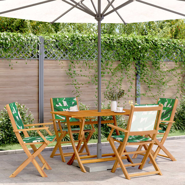 vidaXL Ensemble à manger de jardin 5 pcs motif de feuilles tissu bois