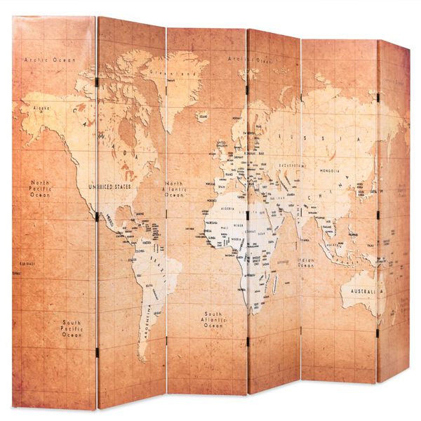 vidaXL Cloison de s&eacute;paration pliable 228 x 170 cm Carte du monde Jaune