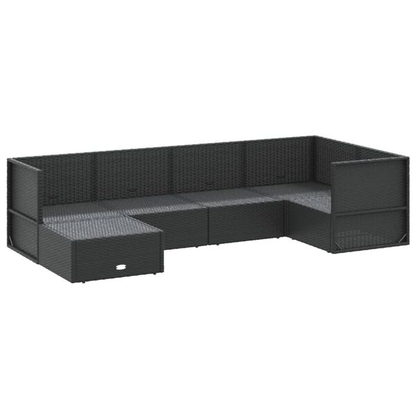 vidaXL Salon de jardin 6 pcs avec coussins Noir R&eacute;sine tress&eacute;e