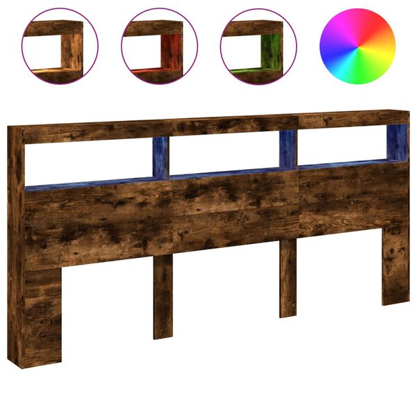 vidaXL Armoire tête de lit avec LED chêne fumé 220x17x102 cm