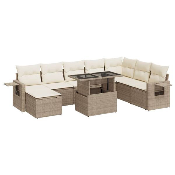 vidaXL Salon de jardin avec coussins 9 pcs beige r&eacute;sine tress&eacute;e