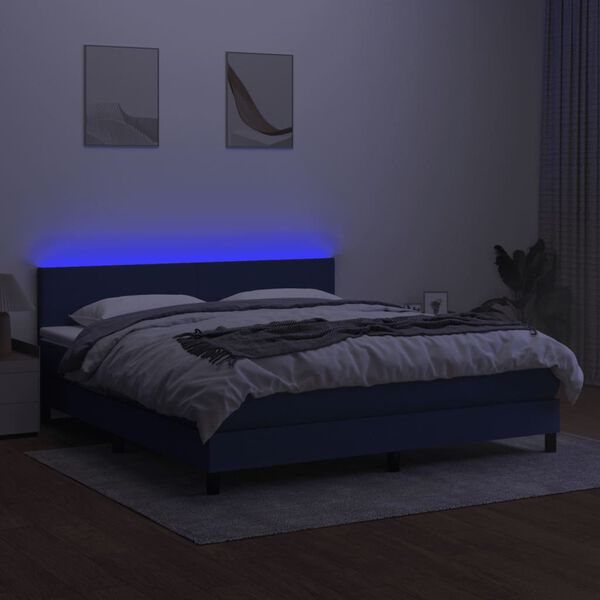 vidaXL Sommier &agrave; lattes de lit avec matelas LED Bleu 160x200 cm Tissu
