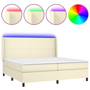 vidaXL Sommier &agrave; lattes de lit matelas LED Cr&egrave;me 200x200 cm Similicuir