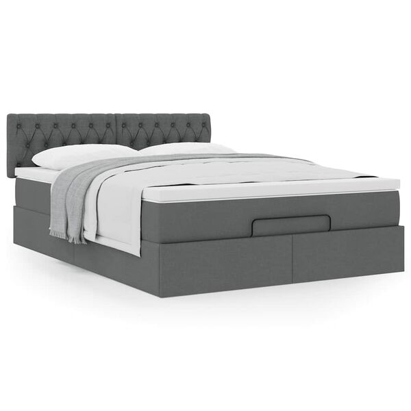 vidaXL Lit ottoman avec matelas gris foncé 140x200 cm tissu