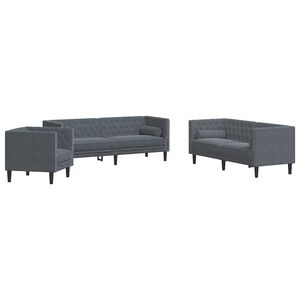 vidaXL Canap&eacute; de salon 3 pcs Gris fonc&eacute; 194 x 74,5 x 70,5 cm Velours