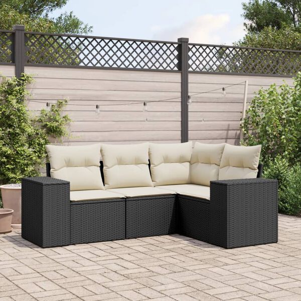 vidaXL Salon de jardin 4 pcs avec coussins noir r&eacute;sine tress&eacute;e