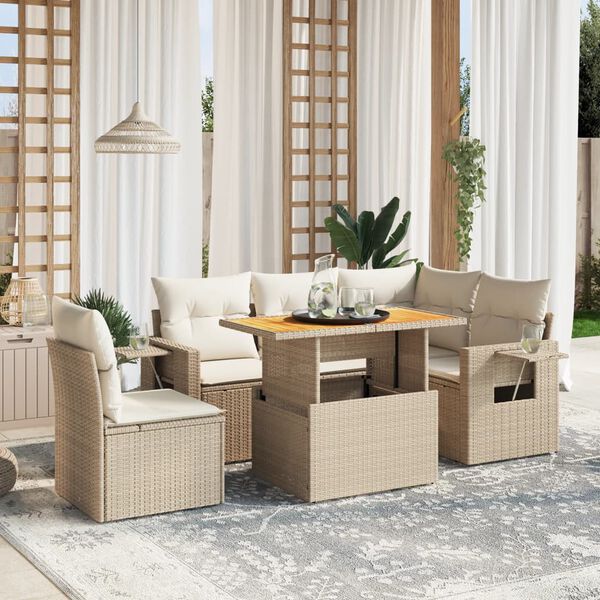 vidaXL Salon de jardin avec coussins 6 pcs beige r&eacute;sine tress&eacute;e