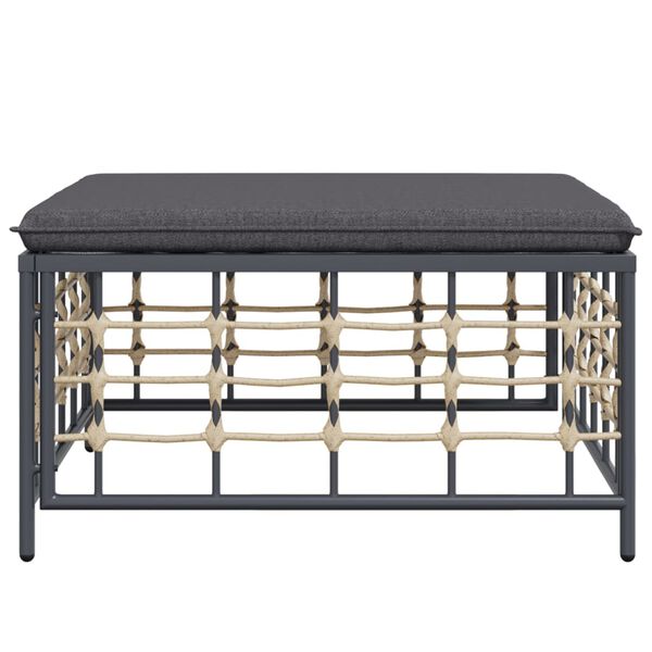 vidaXL Tabouret de jardin avec coussin gris fonc&eacute; r&eacute;sine tress&eacute;e