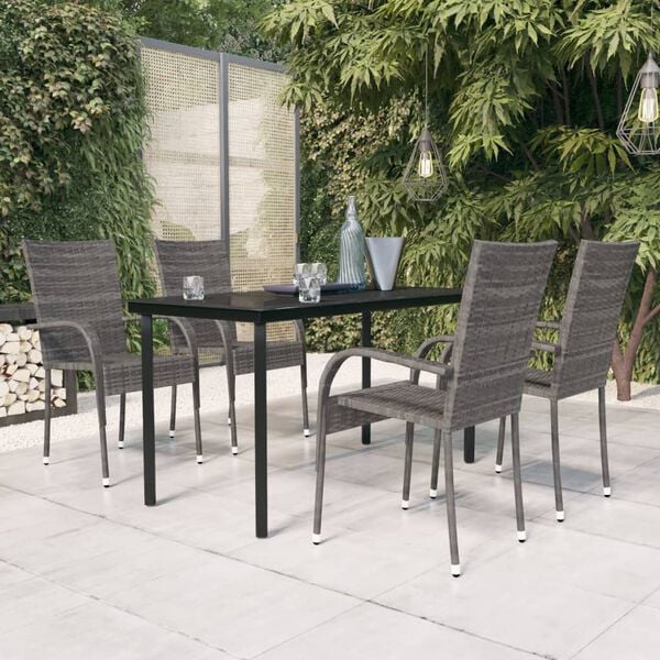 vidaXL Ensemble &agrave; manger de jardin 5 pcs Gris et noir