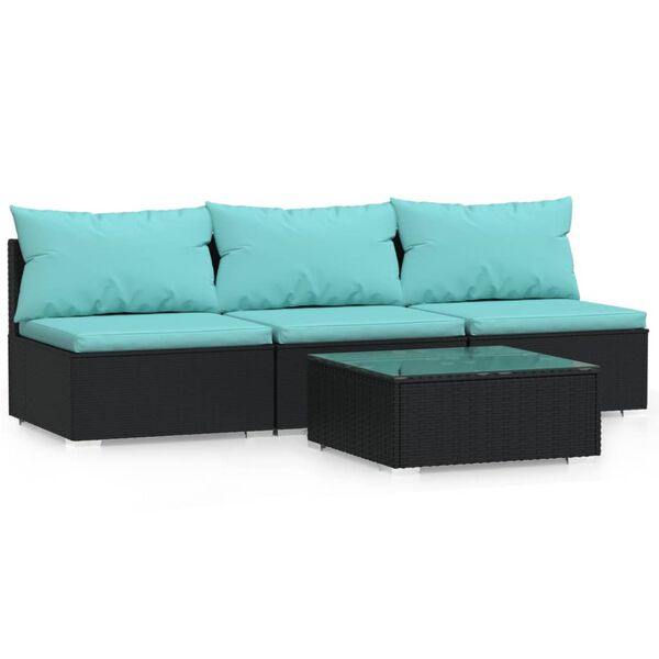 vidaXL Salon de jardin 4 pcs avec coussins Noir Résine tressée