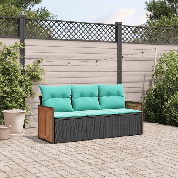 vidaXL Salon de jardin 3 pcs avec coussins noir r&eacute;sine tress&eacute;e