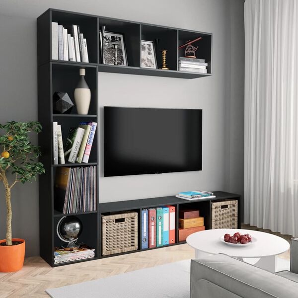 vidaXL Ensemble de biblioth&egrave;que/meuble TV 3 pcs Noir 180x30x180 cm
