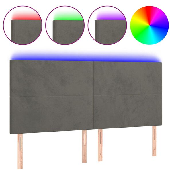 vidaXL T&ecirc;te de lit &agrave; LED Gris fonc&eacute; 160x5x118/128 cm Velours
