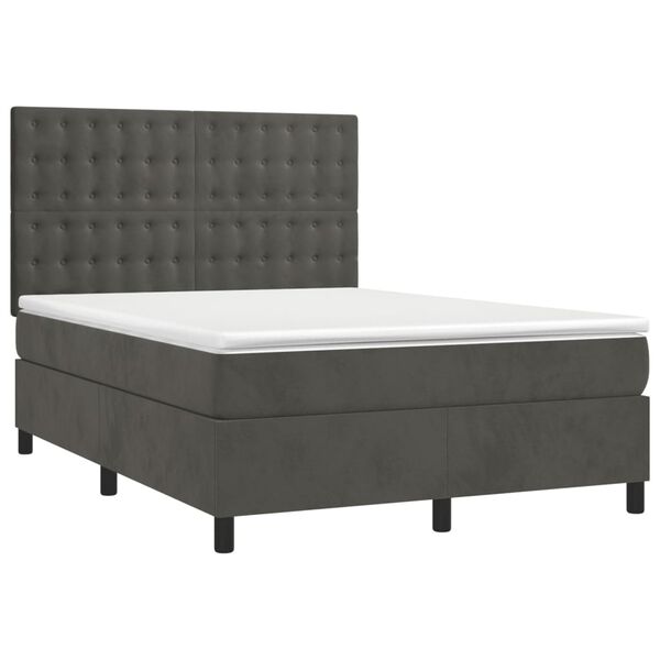 vidaXL Sommier &agrave; lattes de lit matelas et LED Gris fonc&eacute; 140x190 cm