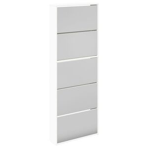 vidaXL Meuble &agrave; chaussures 5 &eacute;tag&egrave;res et miroir 63x17x169,5 cm Blanc