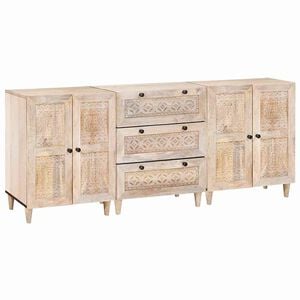 vidaXL Buffet 3 pc 180 x 33,5 x 75 cm bois de manguier massif Blanc